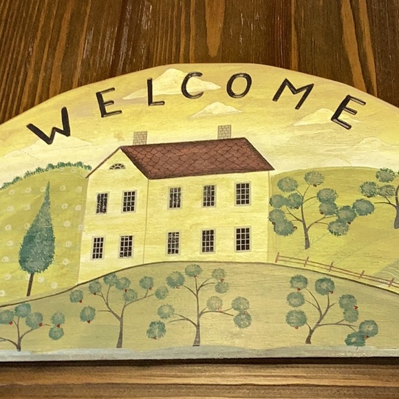 FINAL SALE PRICE Warren Kimble Signed Wooden Half Circle Welcome Painting - Picture 3 of 6